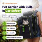 Set4Pets cat carrier backpack with S4P car seat belt safety system — green