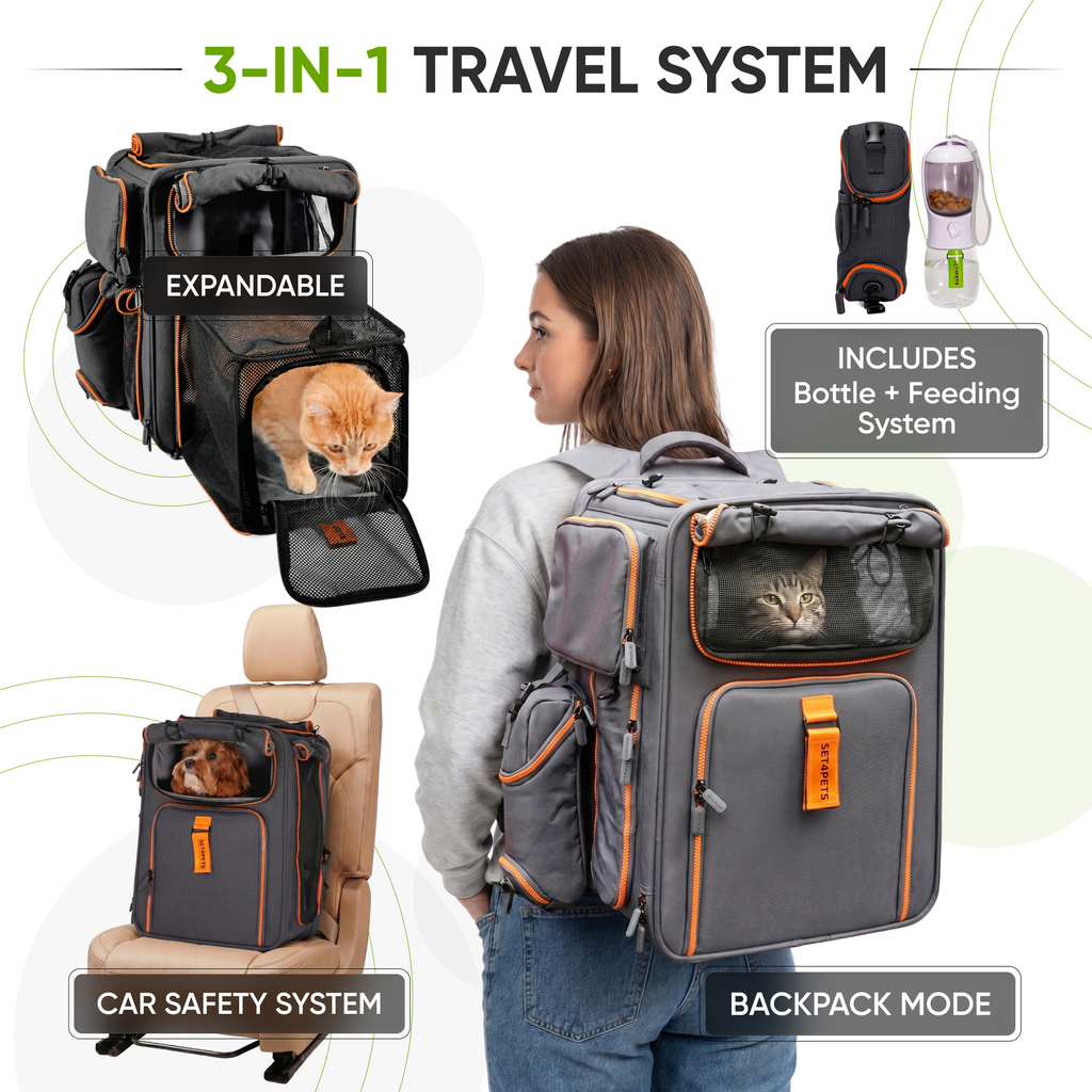 Set4Pets expandable cat backpack carrier front view — orange