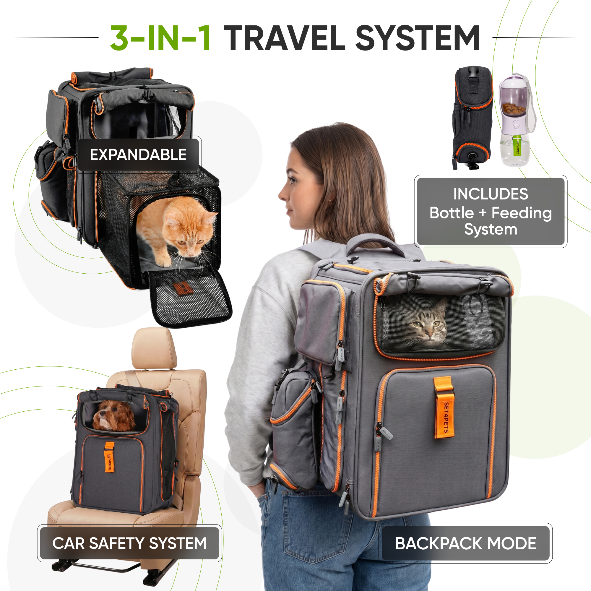 Set4Pets expandable cat backpack carrier front view — orange