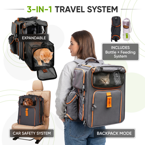 Set4Pets expandable cat backpack carrier front view — orange