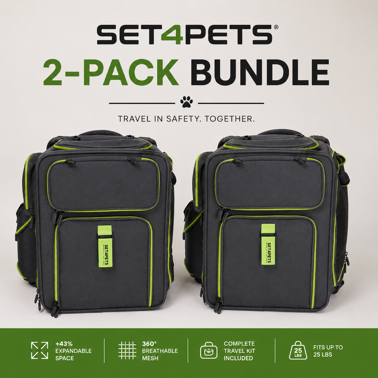 Set4Pets Travel Bundle — 2 Premium Car Safety Carriers 2.0